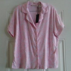 MAX STUDIO Pink Floral Short Sleeve Sleep Shirt Size L